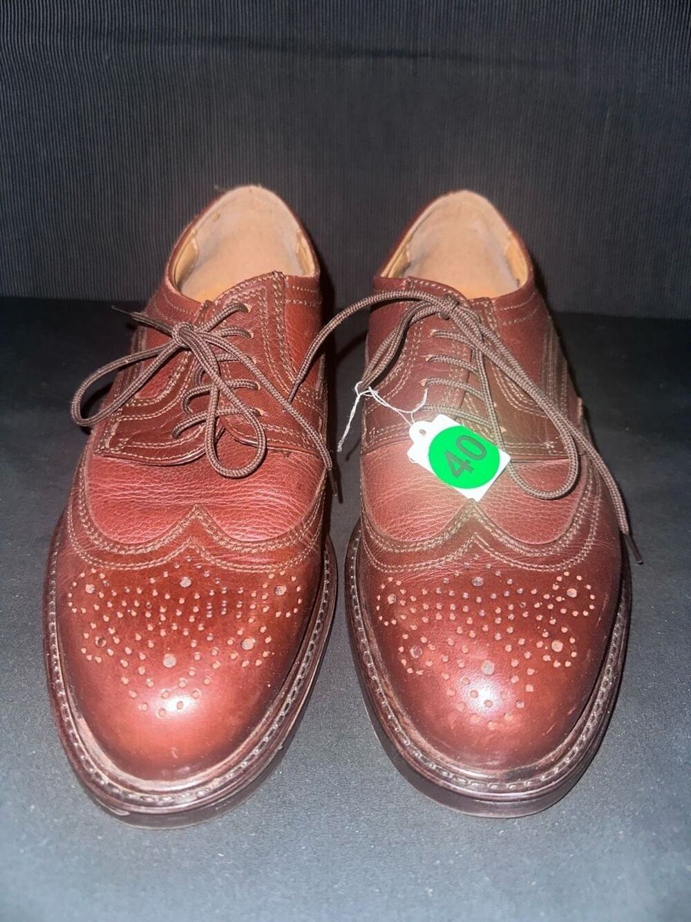 No.40 Mario Rossi Men's Brown Leather Wingtip Brogue Dress Shoes
